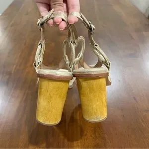 Anthropologie Shoes Anthropologie Bernardo Harlow Wood Heeled Sandal Gold Size 95 Poshmark